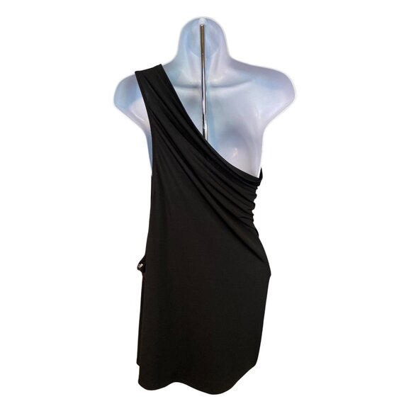 Eimin Womens One Shoulder Mini Dress Black L Stretchy Cocktail Goth Party - Picture 3 of 7